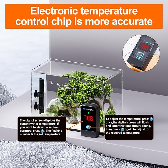 Aquarium Heater,50w/100w/150w/200w/300w/500w Submersible Fish Tank Heater,External LED Controller, with Over-Temperature Protection and Automatic Power-Off When Leaving Water for.