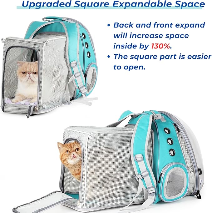 Lollimeow Cat Carrier Backpack, Bubble Dual Expandable Backpack Carrier, Pets and Small Dogs,Airline-Approved, Designed for Travel, Hiking, Walking & Outdoor Use (Dual Expandable-Green)