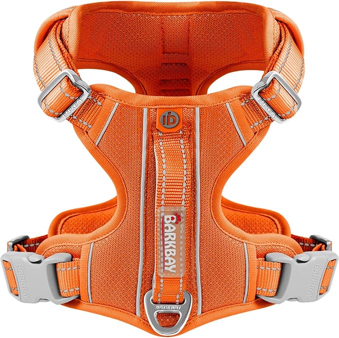 BARKBAY Dog Harness No Pull with ID Tag Pocket - Heavy Duty, Reflective, Easy Control for Large Dogs(Orange,M)