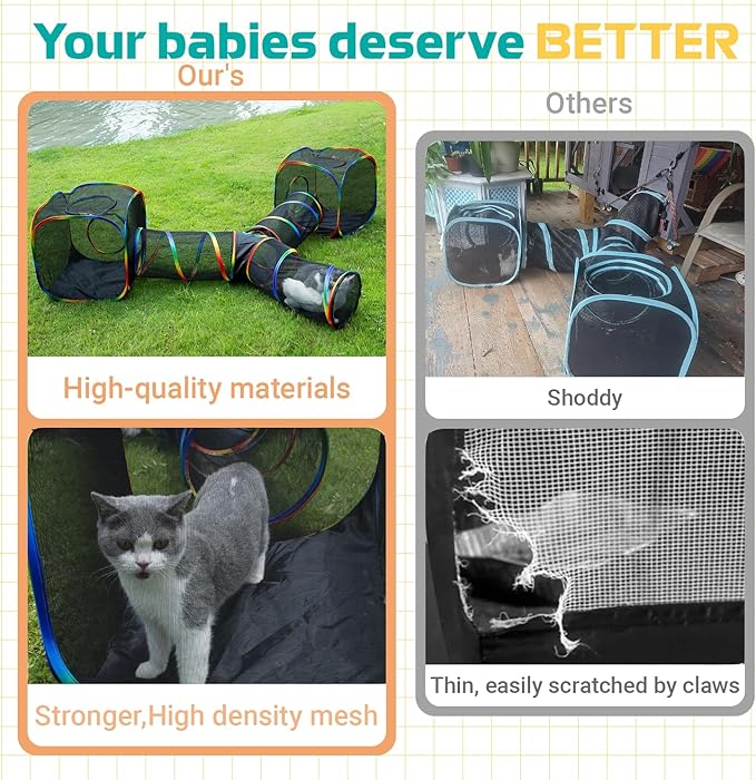 LUCKITTY Outdoor Rainbow Cat Enclosures Playground,Outside House for Indoor Cats Include Portable Tent, 3 Way with 2 Cube Tunnel, for Kitty and Small Animals,Within Storage Bag