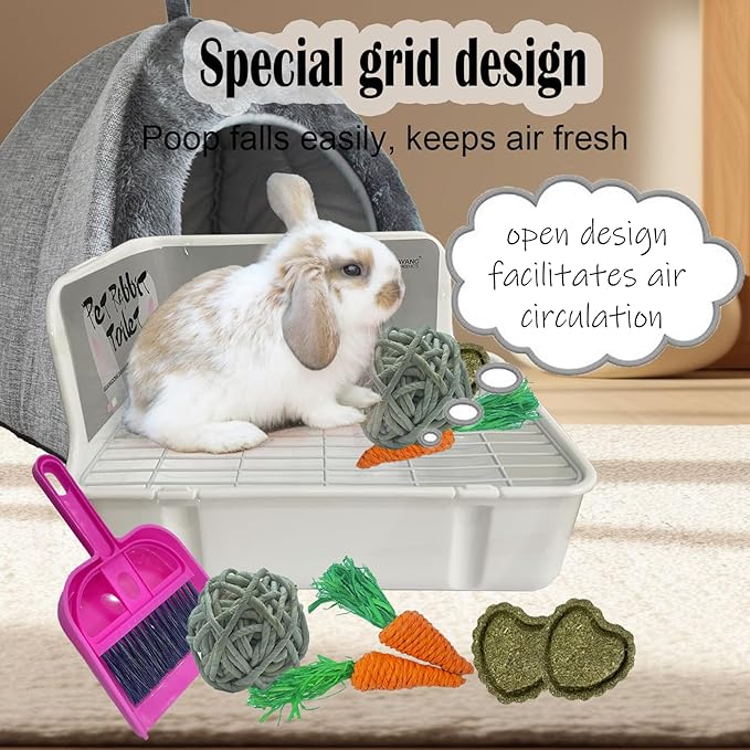 kathson Rabbit Litter Box,Bunny Potty Training,Plastic Square Small Animal Toilet,for Hamster Chinchilla Ferret Hedgehog Gerbil(White)