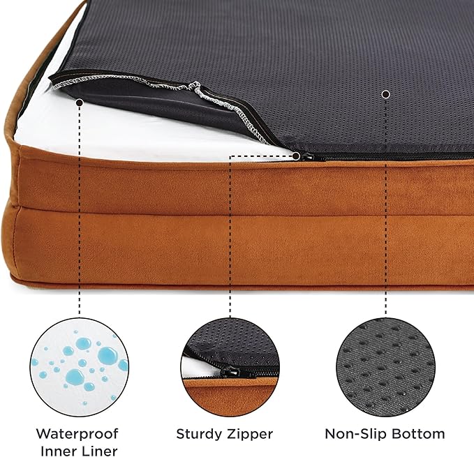 Bedsure Orthopedic Dog Bed Medium Size Dogs - Washable Medium Dog Cat Bed Waterproof, Comfort Pet Couch Sofa with Washable Removable Cover, Pets Bed with Nonskid Bottom, Ember Clay, 28"