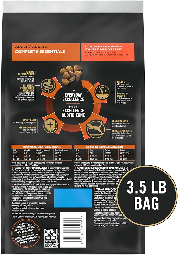 Purina Pro Plan High Protein Cat Food With Probiotics for Cats, Salmon and Rice Formula - 3.5 lb. Bag