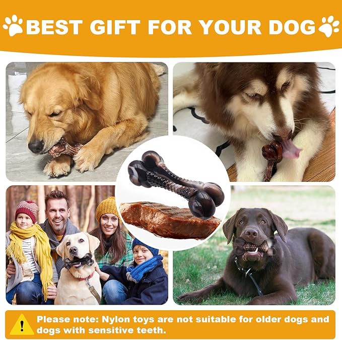Dog Chew Toys for Aggressive Chewers, 2Pack Large Indestructible Dogs Bone Toy for Small Medium Breeds, Durable Tough Nylon Dog Chew Toys To Keep Them Busy, Puppy Teething Toy Bone, Beef&Bacon Flavor