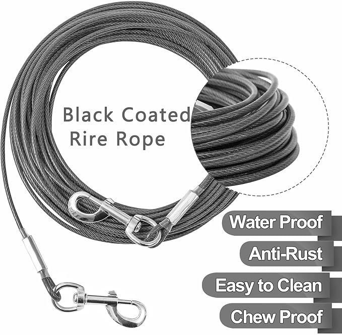 Tie Out Cable for Dogs,50FT Dog Leads,Heavy Duty Tie Out Cable for Large Dogs Up to 125lbs,Durable Dog Runner Tether Line for Outdoor,Yard
