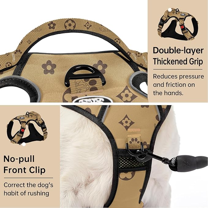 IVY&LANE No Pull Dog Harness with Leash Set, Reflective No Choke Pet Vest,Adjustable Oxford Dog Vest Harness with Easy Control Handle for Medium Dogs (Light Brown,M)