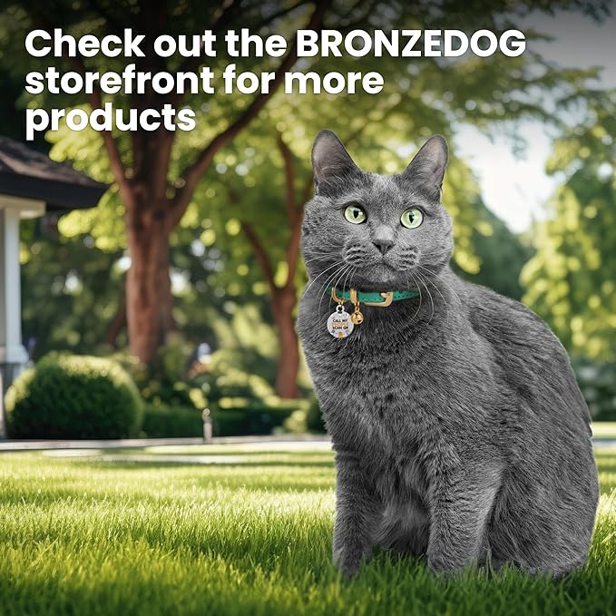 BRONZEDOG Leather Cat Collar with Removable Bells Non Breakaway Kitten QR Tag for Girl Boy (7" - 9" for Cats, Purple & Gold)