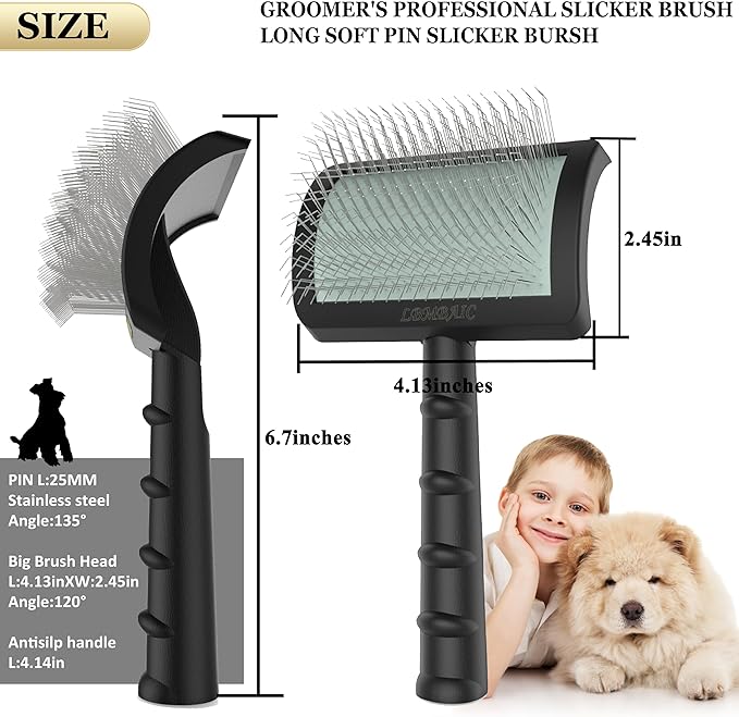 Dog Slicker Brush for Poodles,Doodles,Goldendoodles Grooming Fluffy Shedding Tangles Mats Knots Easy and Quick Best Dog Slicker Brush for Long Thick Curly Coat Labradoodles Dematting.25mm(1'')