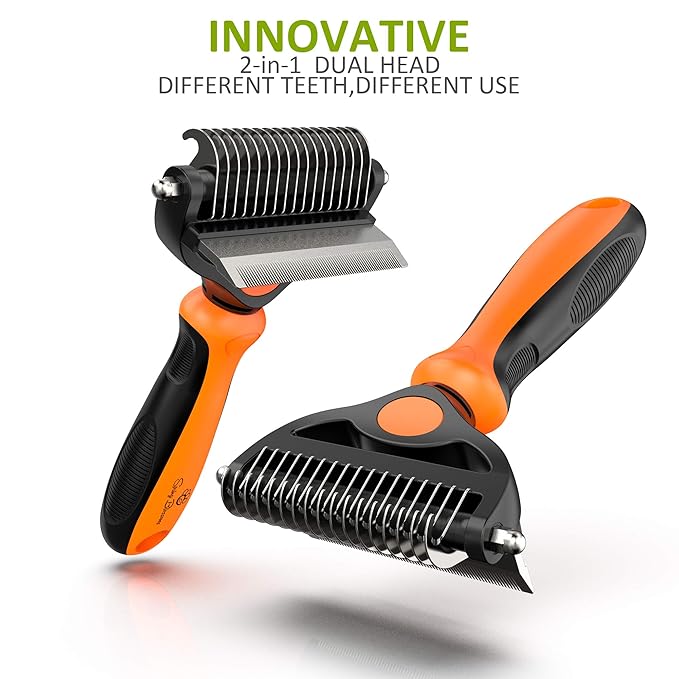 Spring Blossoms-2 in 1 Professional Grooming Rake for Cats & Dogs-Dematting Comb for Easy Mats & Tangles Removing,Pet Brush Safe No More Nasty Shedding and Flying Hair (Orange)