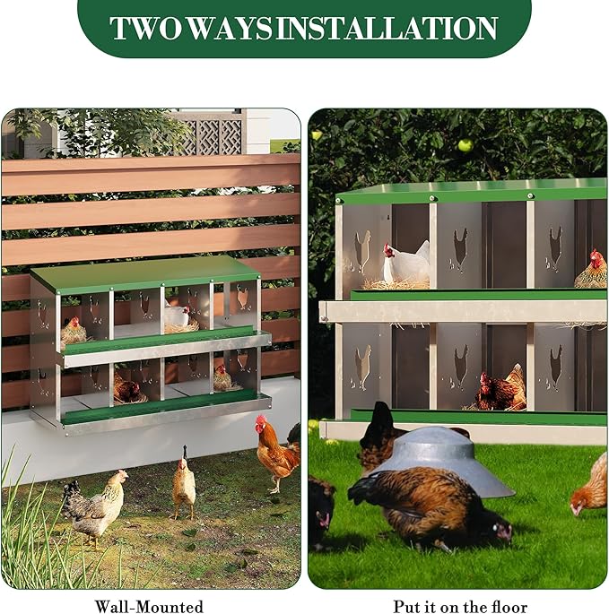 8 Hole Chicken Nesting Box with Roll Out Egg Tray, Rustproof & Ventilated Chicken Laying Boxes for Hens, Chickens, Ducks | Easy-Clean Poultry Coop Accessories