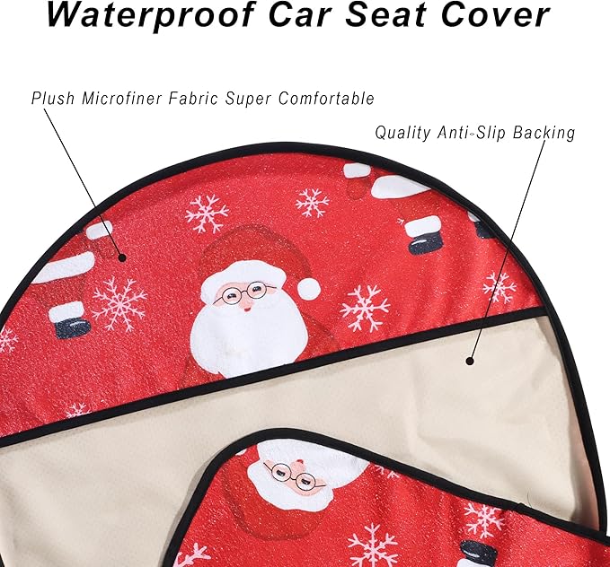 Car Seat Cover Protector Front Seats,for Gym Workout,Running,Swimming,Beach and Hiking,Waterproof Sweat Towel Bucket Seat Covers for Cars SUV Trucks (Santa Claus, 1Pcs)