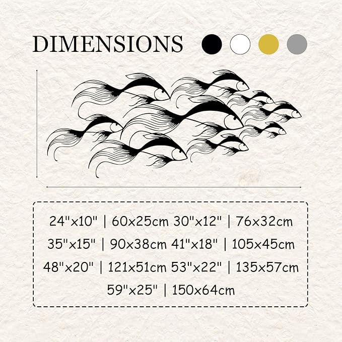 School of Fish Metal Wall Art, Metal Fish Wall Decor, Sea Life Wall Art, Large Nautical Wall Hanging, Modern Beach House Wall Decor, Ocean Themed Artwork for Bathroom (Silver, 53"x22" | 135x57cm)