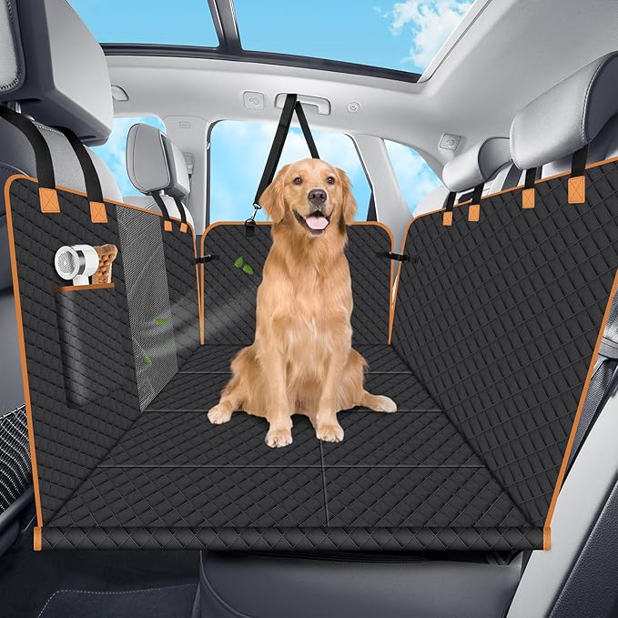Dog Car Seat Cover for Back Seat, Dog Car Bed Cover with Strong Hard Bottom 4 Panels, Car Back Seat Extender Hammock for Car SUV Truck Black Color