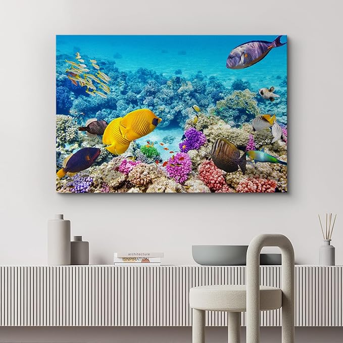 wall26 Canvas Print Wall Art Tropical Underwater Ocean Sea Fish Reef Nature Animals Photography Realism Rustic Scenic Landscape Wilderness Earth Colorful for Living Room, Bedroom, Office - 24"x36"