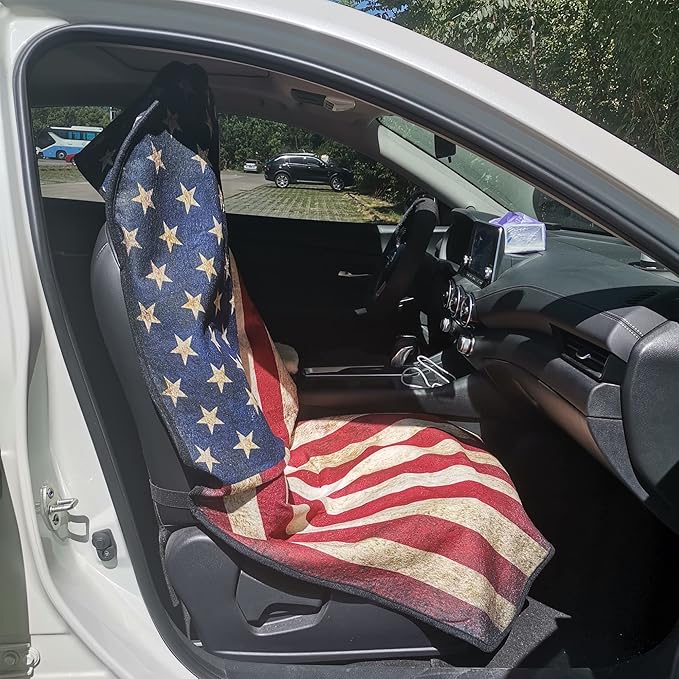 Car Seat Cover Protector Front Seats,for Gym Workout,Running,Swimming,Beach and Hiking,Waterproof Sweat Towel Bucket Seat Covers for Cars SUV Trucks (American Flag, 1Pcs)