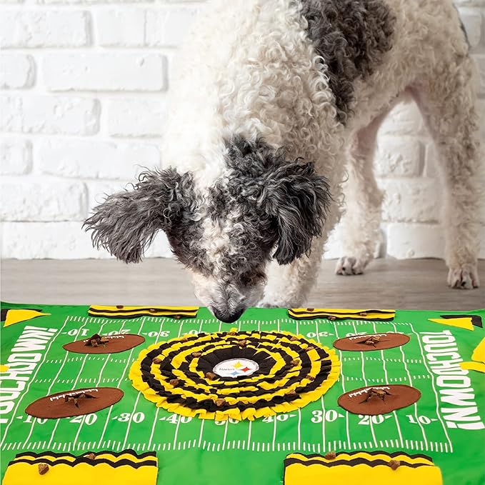 NFL Pittsburgh Steelers Dog Snuffle Mat – Interactive Pet Slow Feeder, Football Field Design Food Puzzle Toy for Dogs & Cats, Foraging Activity Mat for Smarter Feeding
