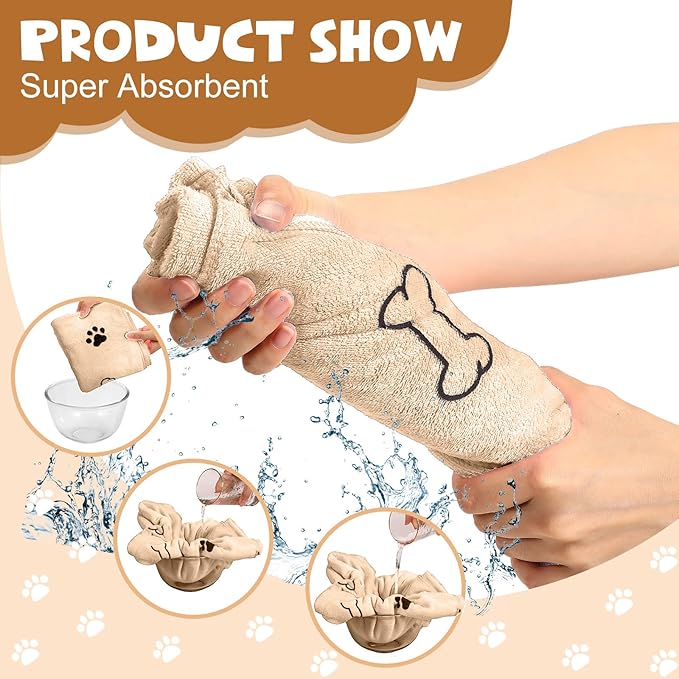Chumia 4 Pcs Dog Towels for Drying Dog Puppy Bulk Microfiber Absorbent Paw Towel Pet Bathing Supplies Quick Drying for Medium Cats Pets Shower(24 x 40 Inch,Light Brown)