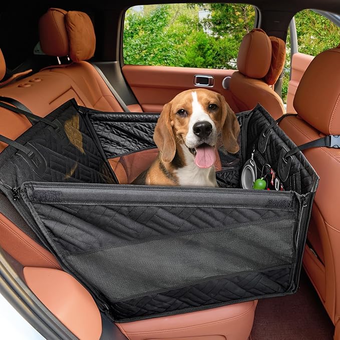 Kohree Dog Car Seat Cover for Small Dogs, Hard Bottom Dog Car Seat Cover for Back Seat with Upgraded PVC Pipe, Waterproof 900D Car Hammock for Dogs Pet Back Seat Extender for Cars SUV Truck-S