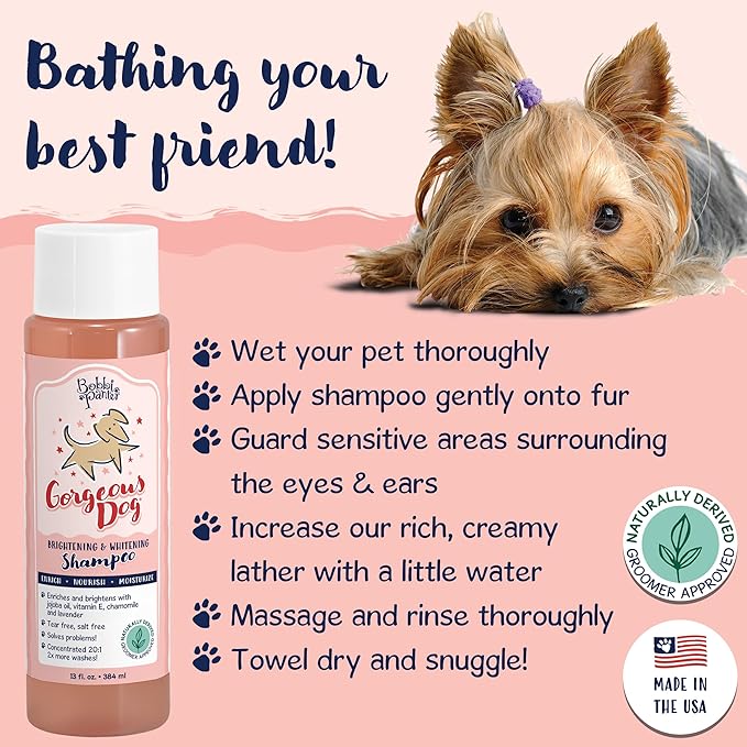 Bobbi Panter Dog Shampoo - Made in USA - All Natural Formula for Whitening All Coats, Enhances Shine & Moiturizes - Concentrated 20:1 for Professional Groomers - Peach Scent, 13 Oz