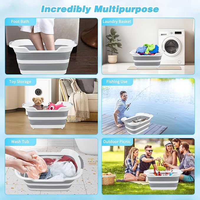 FHTONGE 7.13 Gal/27L Raised Collapsible Dog Bathtub with Drain Hair Catcher, Multifunctional Pet Washtub for Small to M Dog, Portable Puppy Tub Cat Shower Basin Laundry Basket Storage Organize Bucket