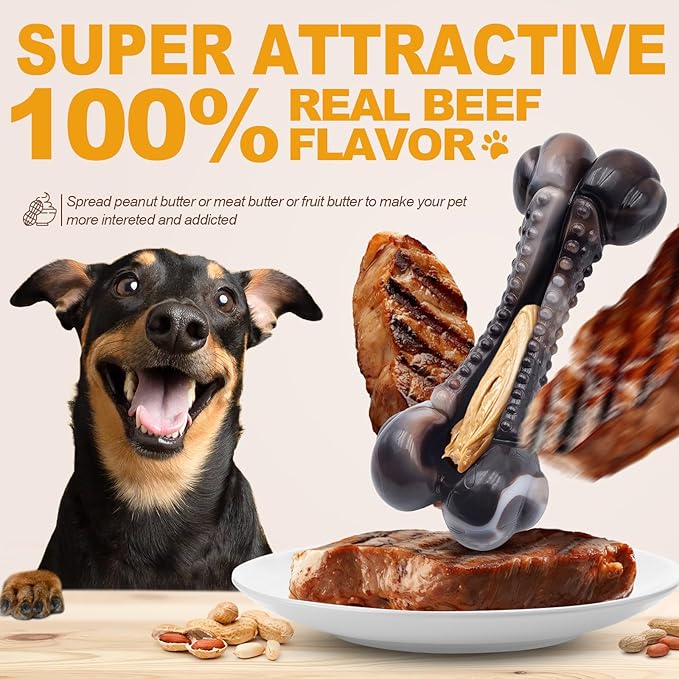 Dog Chew Toys for Aggressive Chewers, 2Pack Large Indestructible Dogs Bone Toy for Small Medium Breeds, Durable Tough Nylon Dog Chew Toys To Keep Them Busy, Puppy Teething Toy Bone, Beef&Bacon Flavor