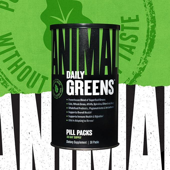 Animal Daily Greens Pill Packs - Kale, Wheat Grass, Alfalfa & More - Convenient Prebiotic and Probiotic Superfood Blend for Superior Digestion, Gut Health, and Immunity For Men & Women - 30 Day Supply