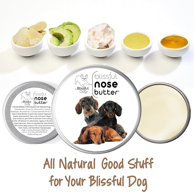 The Blissful Dog Daschund Nose Butter for Dry, Cracked Skin, Lick-Safe Dog Nose Balm with Moisturizing Shea Butter, Almond, Olive, and Essential Oils, Pet Supplies, Uncented, 2 oz.