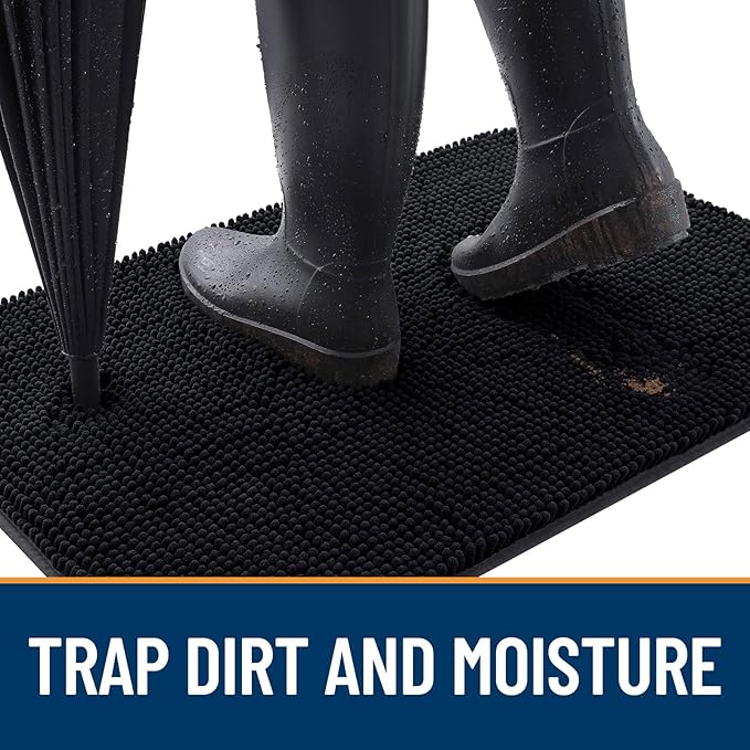 OLANLY Dog Door Mat Set 2-Piece 30x20, Absorbs Moisture and Dirt, Absorbent Non-Slip Washable Doormat, Quick Dry Chenille Mud Mat for Dogs, Entry Indoor Entryway Carpet for Inside Floor, Black