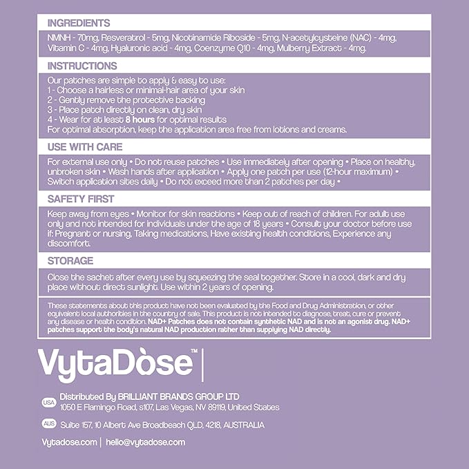 NAD+ Boost Patches | Anti-Aging and Wellness Support | 5x Stronger Formula | NMNH, Resveratrol, Hyaluronic Acid, Vitamin C, & Coq10 l Premium 8-Hour Time-Release Patch for Enhanced Absorption