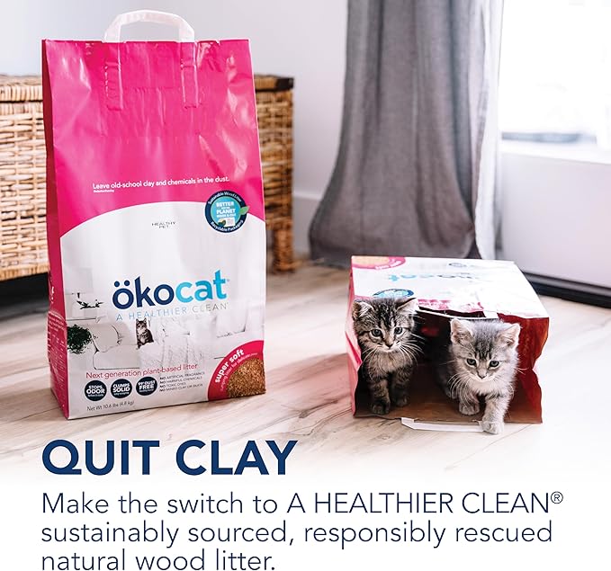 ökocat Super Soft Wood Clumping Cat Litter, Unscented, 10.6 pounds - Natural Ingredients, Stops Odor, Clumps Solid, 99% Dust Free, Great for All Cats, Sensitive Paws, Kittens