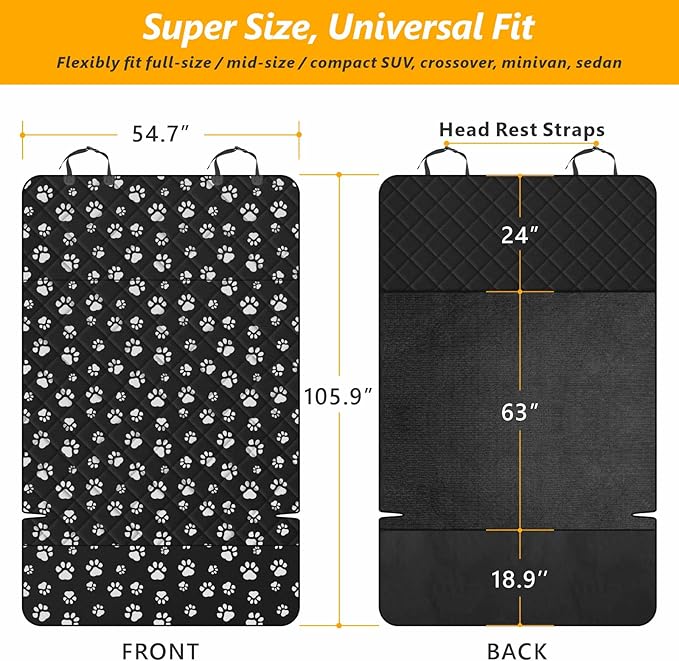 F-color SUV Cargo Liner for Dogs, Upgraded Extra Large Water Resistant Pet Cargo Cover Dog Seat Cover Mat for SUV Sedans Vans with Bumper Flap Protector, Non-Slip, Wear-Proof, Universal Fit, Paw Print