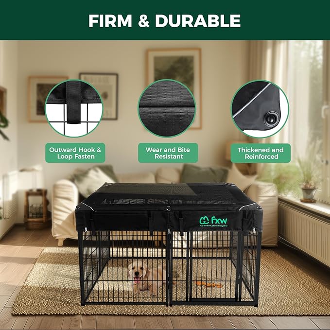 FXW Homeplus Unleashed Indoor Dog Playpen - Stress-Free and Safe Play, Heavy Duty 32 Inch 8 Wire Panels with Playpen Cover for Small and Medium Dogs, Black│Patented