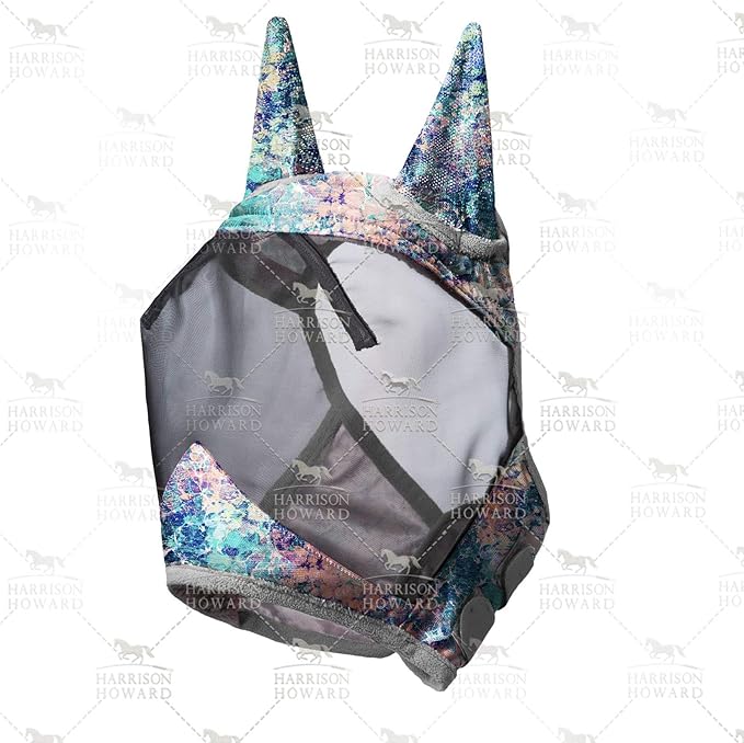 Harrison Howard LumiVista Horse Fly Mask Standard with Ears UV Protection for Horse Pastel Mix L Full Size
