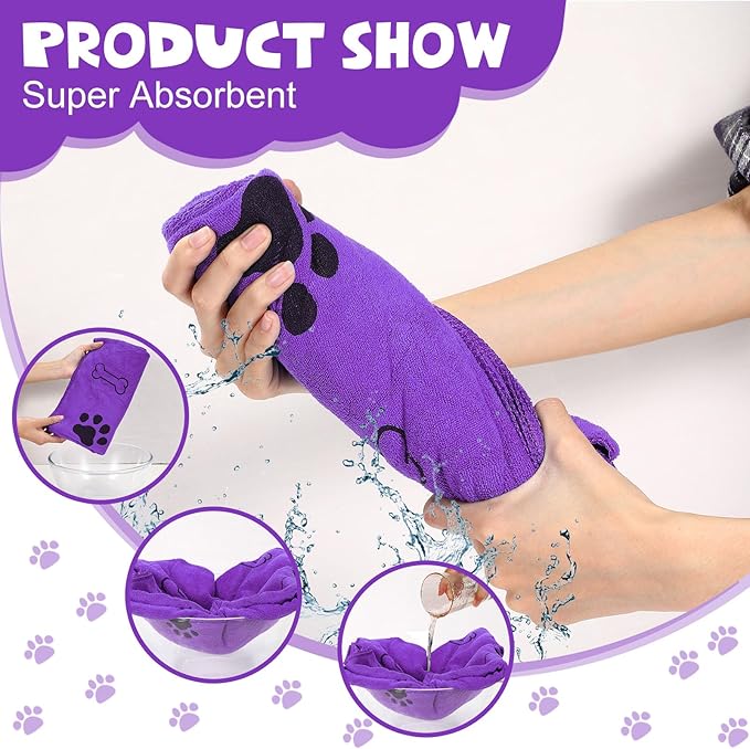 Chumia 4 Pcs Dog Towels for Drying Dog Puppy Bulk Microfiber Absorbent Paw Towel Pet Bathing Supplies Quick Drying for Medium Cats Pets Shower(24 x 40 Inch,Dark Purple,Purple,Pink,Yellow)