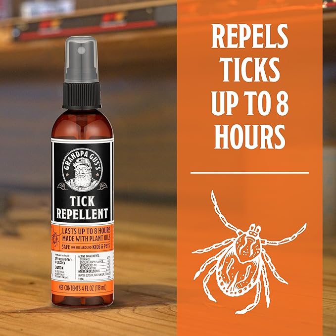 Grandpa Gus's Natural Tick Repellent Spray with Essential Oils - for Humans, DEET-Free, Up to 8 Hours of Protection, Camper Essentials, Safe Around Kids and Dogs, 4 oz (Pack of 2)