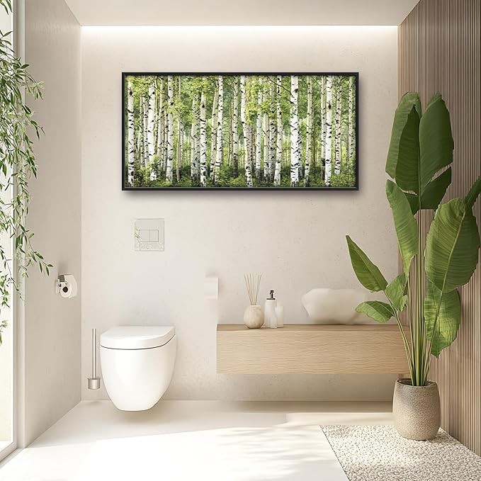 Extra Large Birch Tree Framed Wall Art for Living Room,Oversized Green Aspen Trees Forest Pictures Wall Decor,Canvas Print Painting Modern Artwork Bedroom Office Bathroom 60L" x 30W"