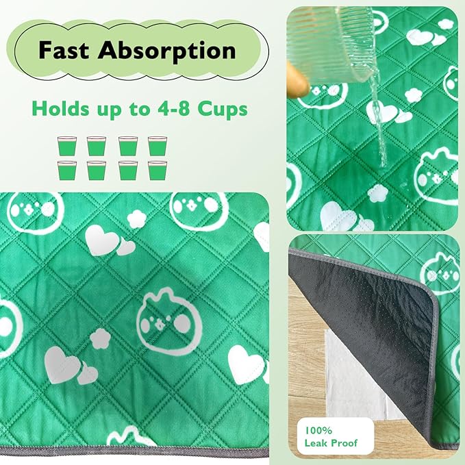 2 Pack Guinea Pig Bedding - Washable Guinea Pig Liners for C&C 2x4 Cage, Waterproof Reusable & Anti Slip Pee Pads Super Absorbent Mats for Small Animal Rabbit Hamster Rat (Green, 57 x 28 Inch)