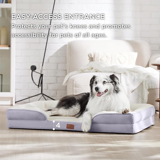 Bedsure XL Orthopedic Dog Bed for Extra Large Dogs - Washable XLarge Dog Cat Bed Waterproof, Comfort Dogs Couch Sofa with Washable Removable Cover, Pet Bed with Nonskid Bottom, Lavender, 42"