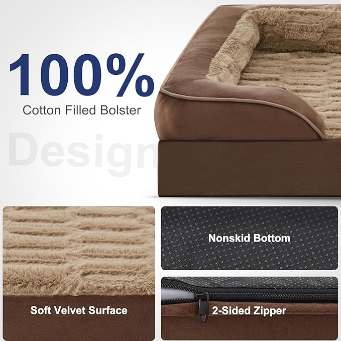 FURTIME Orthopedic Dog Beds for Large Dogs, Egg Foam Dog Bed with Ultra Comfy Supportive Foam, Washable & Waterproof Pet Couch, Nonskid Bottom