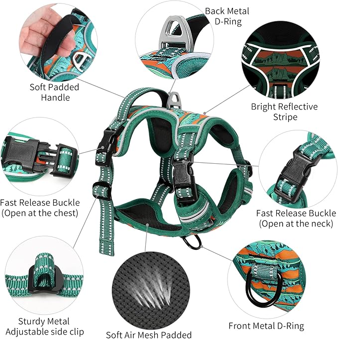 Timos No Pull Dog Harness,No Choke Front Clip Dog Reflective Harness,Adjustable Soft Padded Pet Vest with Easy Control Handle for X-Large Dogs,Wilderness,XL