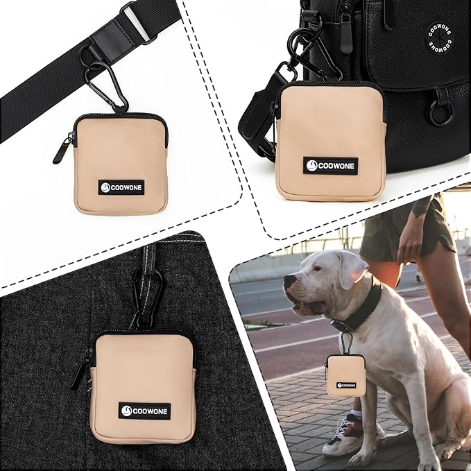 Dog Treat Pouch 2 PCS, Waterproof Small Dog Treat Bag for Leash, Hands Free Puppy Walking Bag with Carabiner, Pet Poop Bag Holder for Pet Puppy Travel or Outdoor Use, Zipper Closure to Avoid Spilling