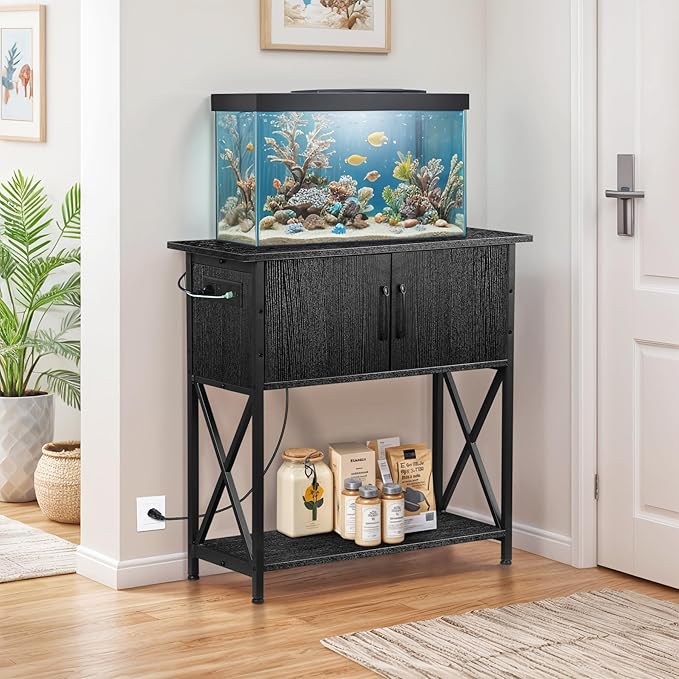 ZENY 20-29 Gallon Fish Tank Stand with Cabinet for Fish Tank Accessories Storage, Metal Double Aquarium Stand, 30.71''L x 12.6''W Tabletop, 330LBS Capacity