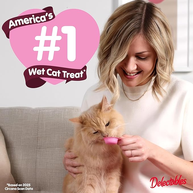 Delectables Lickable Spoon™ Handheld Wet Cat Treats Made with Real Chicken & Salmon, Creamy Puree, Mess Free, Quick & Easy, Grain-Free, No Added Fillers, No Added Preservatives, Variety Pack, 20ct