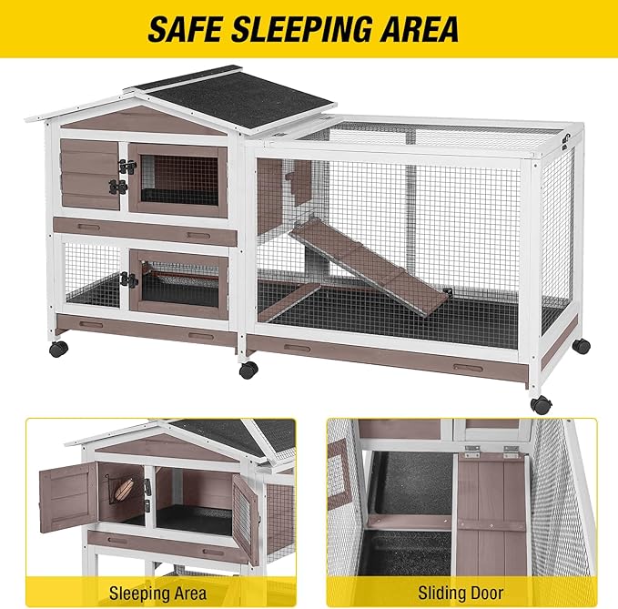 Aivituvin Rabbit Hutch Rabbit Cage Indoor with Casters Bunny Cage Outdoor for Small Animals with Pull-Out Tray