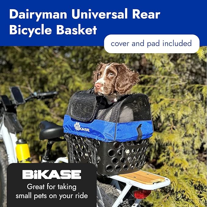 BiKASE Durable Dog Bike Basket & Carrier, Rear Mount Pet Basket for Bikes with Super Comfort Mat and Cover, Ideal for Small Dogs and Cats up to 12 lbs
