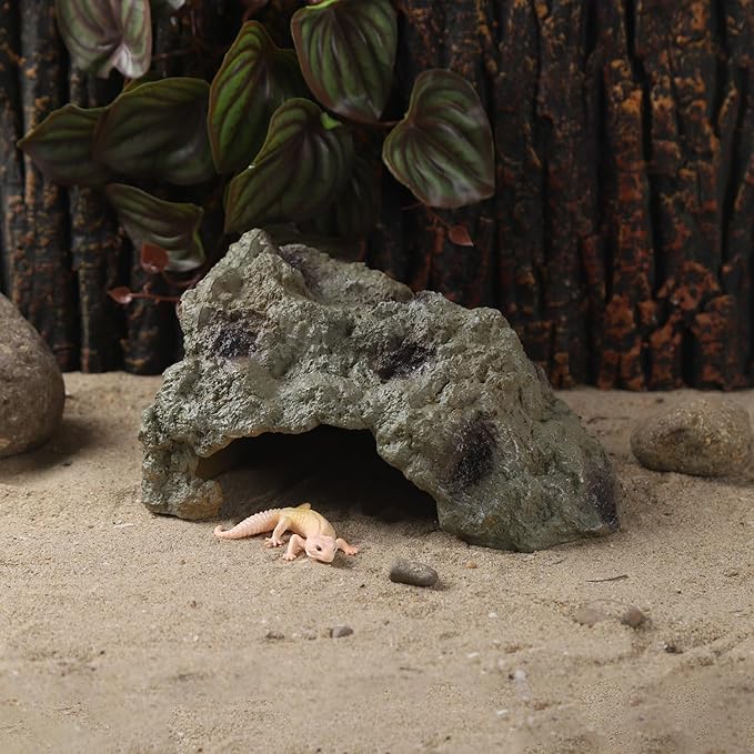 IBWell Resin Leopard Gecko Hide, True to Nature Reptile Rock for Bearded Dragon Hideout Snake Hides for Ball Pythons, Tortoise House Terrarium DÉCor - Meidum
