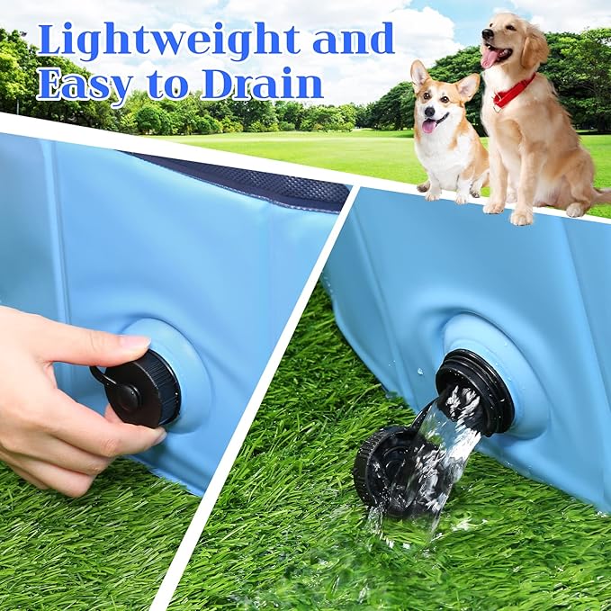 Foldable Dog Bath Swimming Pool Plastic Kiddie Pool Professional Tub Collapsible Grooming Bathtub for Pets Kids Baby and Toddler, 32 x 8 Inches Blue