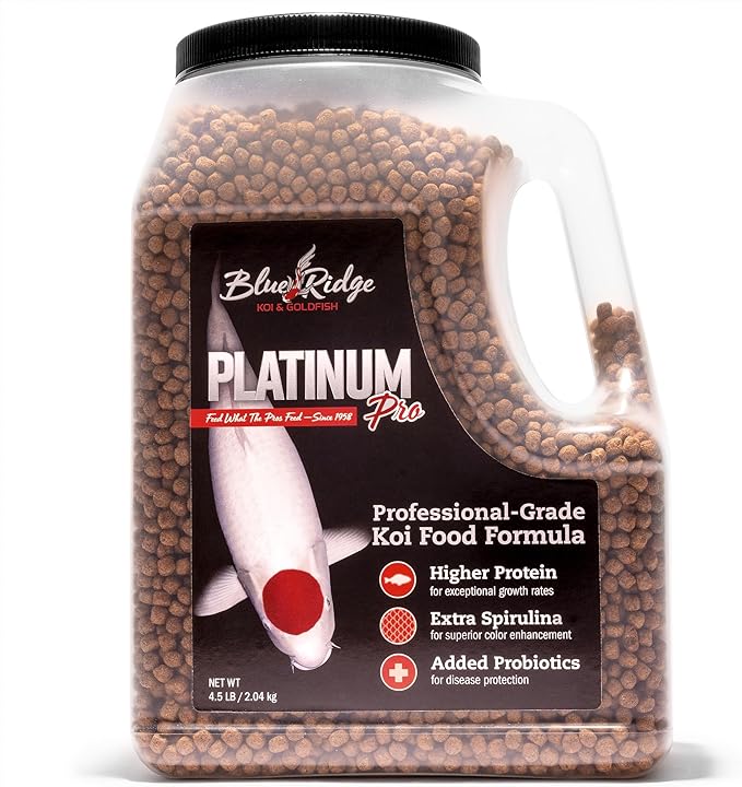 Blue Ridge Koi Fish Food 4.5lb - Koi Food 3/16” Platinum Pro Formula Goldfish Food, Premium Fish Food for Ponds, Ponds Fish Food, Floating Pond Pellet