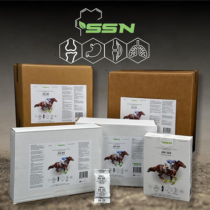 SSN HA 150 - 4 In 1 Horse Supplement - 30 Servings - Equine Joint, Gastric, Ligament/Tendon, Lung Capillary Health - Glucosamine Alternative - (30 Pack, 150mg Sodium Hyaluronate per Serving)