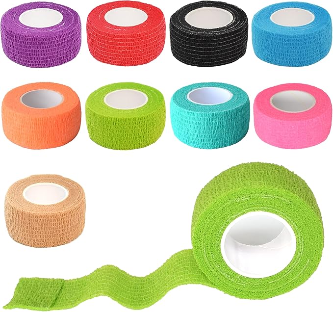9 Pack 1" x 5 Yards Self Adhesive Bandage Wrap Self Stick Wrap for Ankle, Wrist, Finger, Sports, Breathable Cohesive Vet Tape for Pets (Multi Colors)